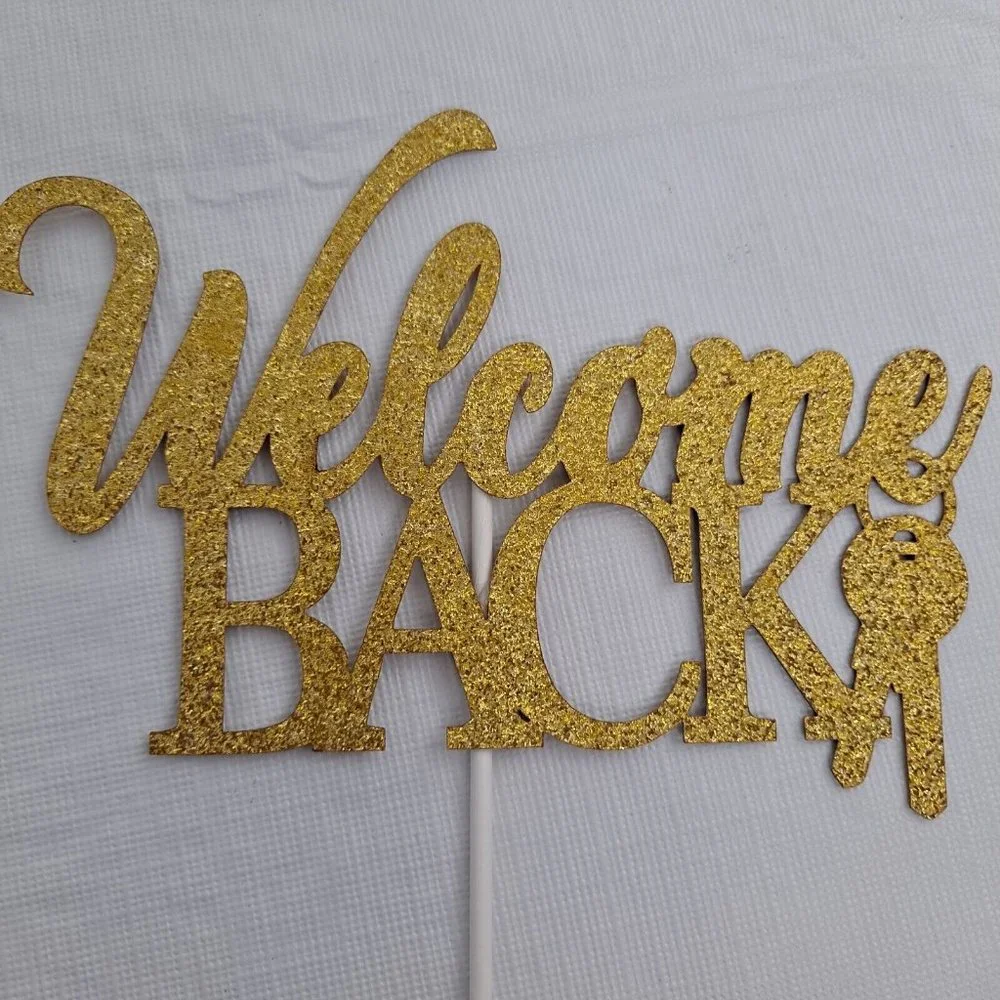 Welcome Back Cake Topper Gold Sparkle Keys